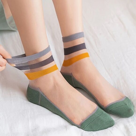 Colorful Striped Ankle Mesh Socks Set of 4 - Picture 4 of 5